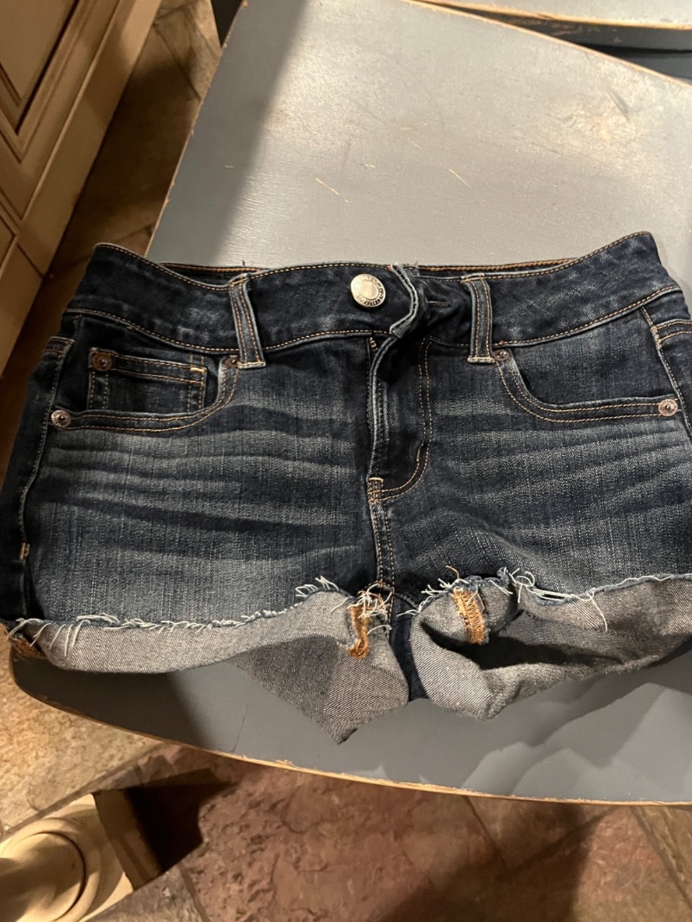 American Eagle Outfitters Dark Indigo Frayed Denim Shorts